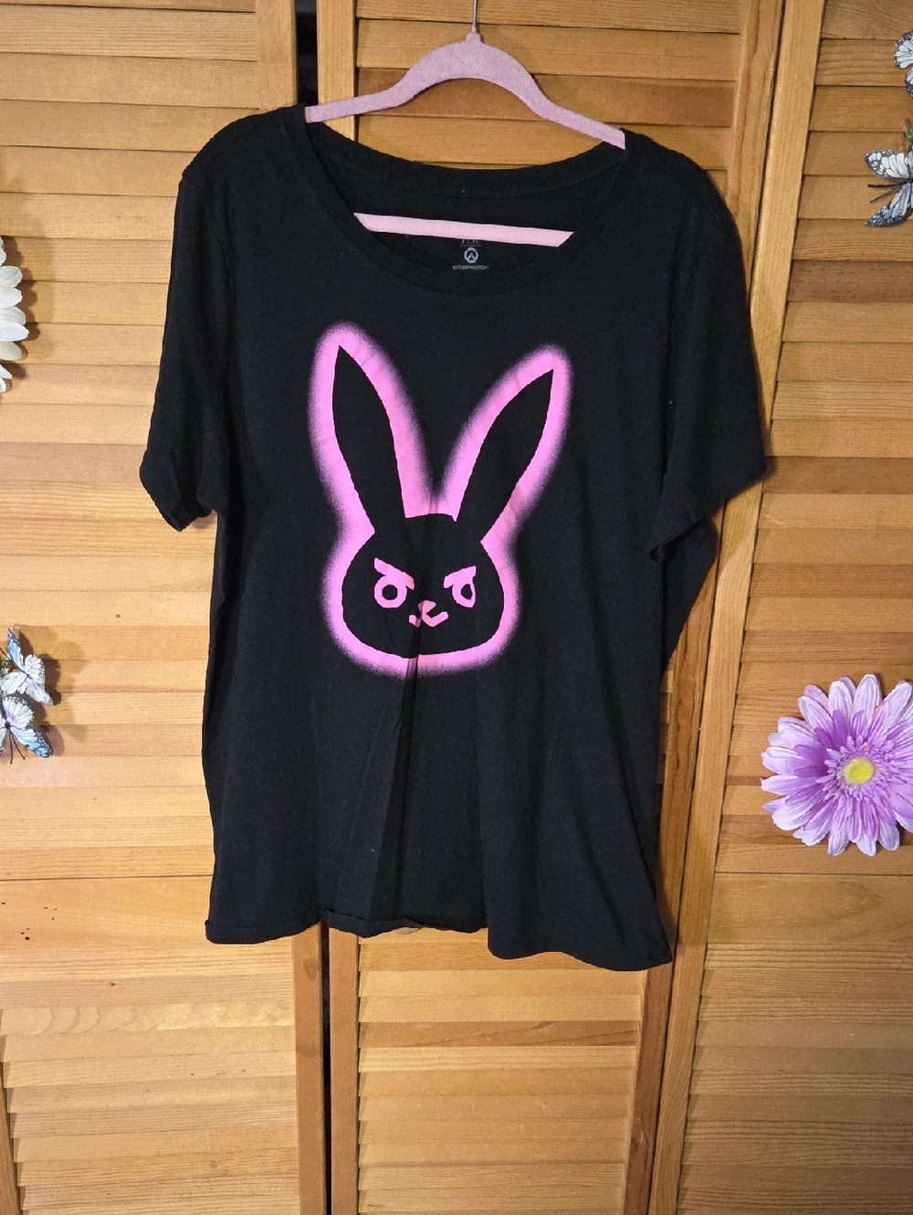 MAD Engine Black Tank Top with Pink Bunny Graphic